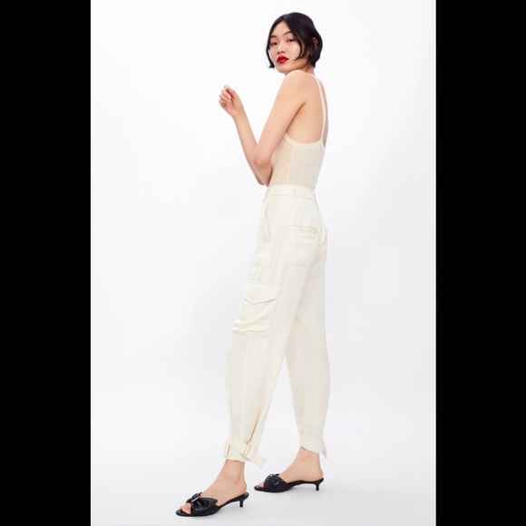 satin cargo pants zara